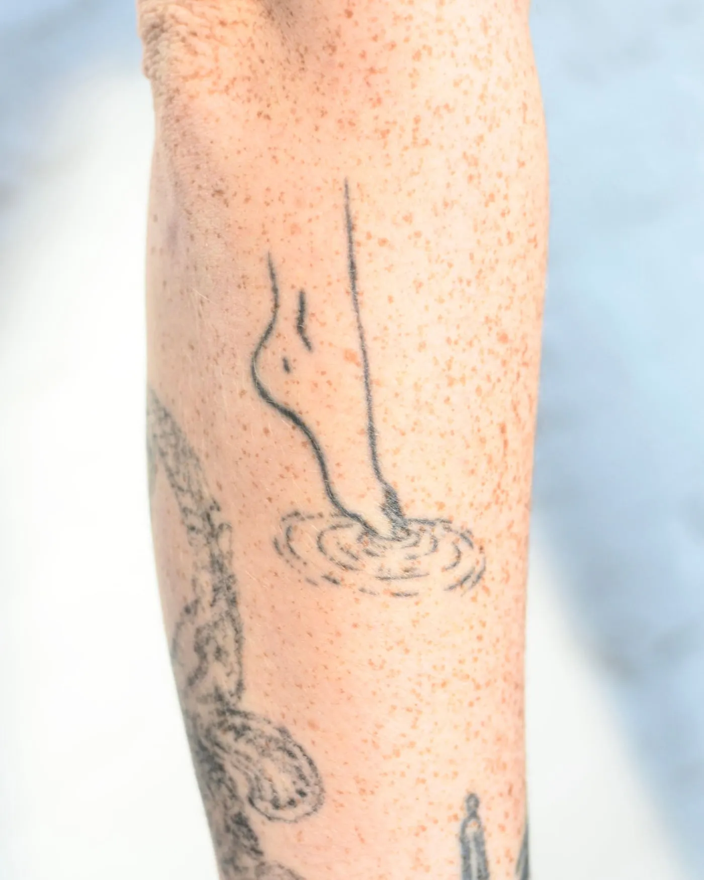 One of the ankles a year on, the small marks holding their shape.